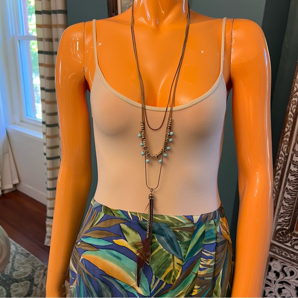 Triple Strand Layered Look Festival Necklace with Feather